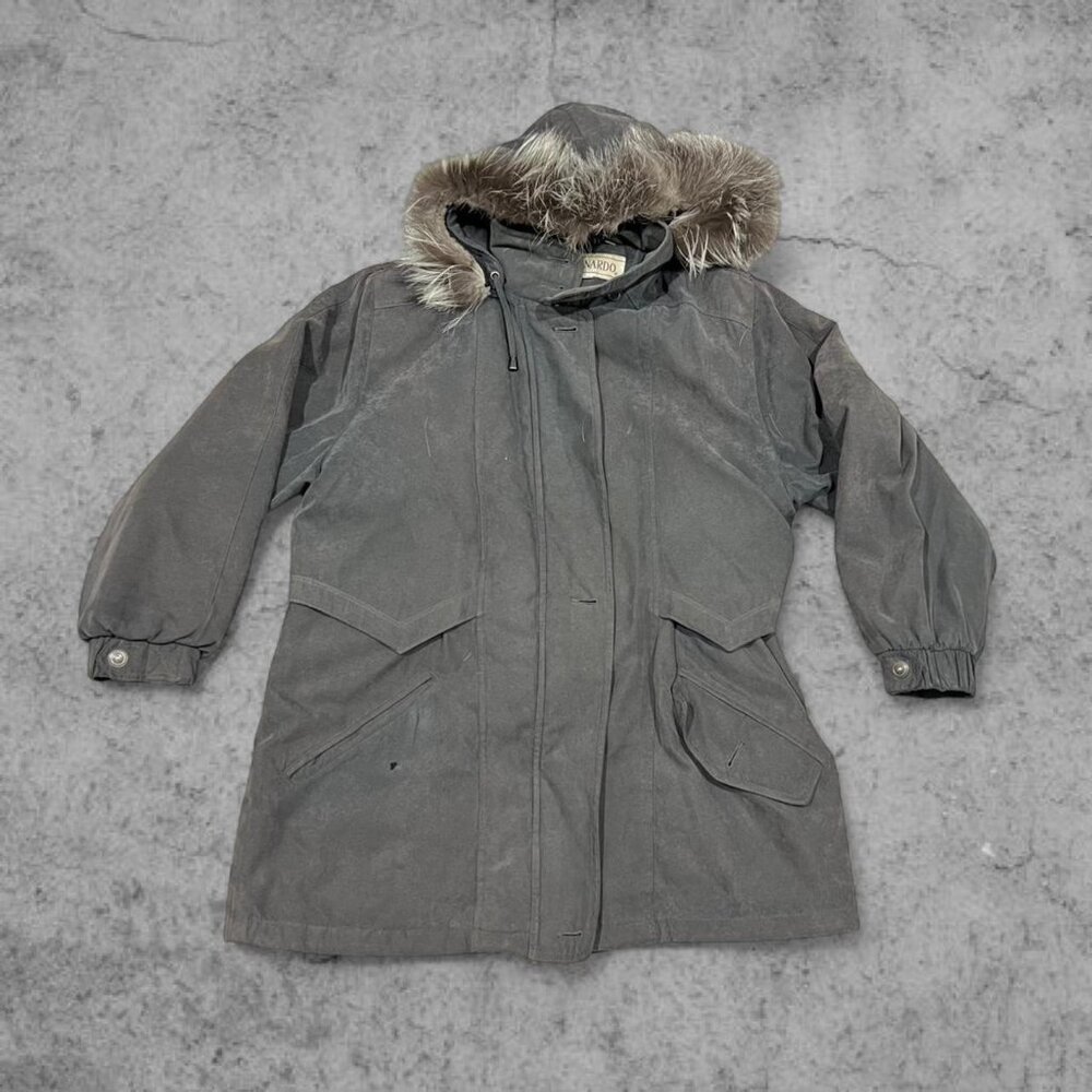 Bernardo Vintage Grey Parka with REAL Fur Hood, Size L